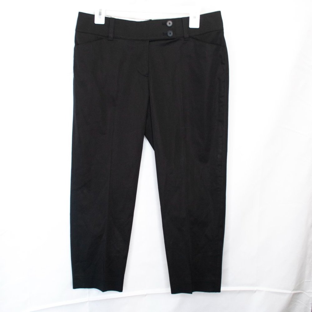 Ann Taylor Cropped Pants Womens 8P Black Cotton Sateen Petite Casual Work TT07X